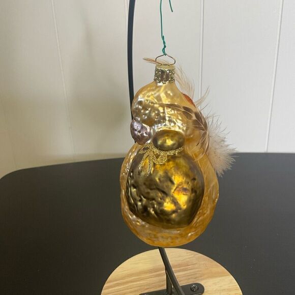 Vintage Old World Christmas Ornament Glass Santa with Feather Gold Red 5.5" - Picture 6 of 11